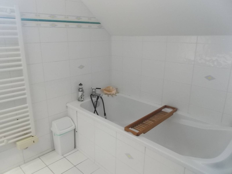 Salle de bains avec douche et baignoire